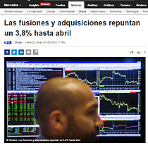 Las fusiones y adquisiciones repuntan un 3,8% hasta abril